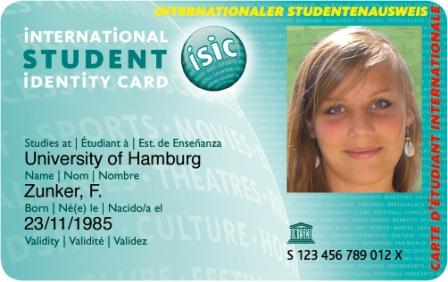Mostră legitimaţie ISIC.Sursă imagine: www.flensburg-studieren.de