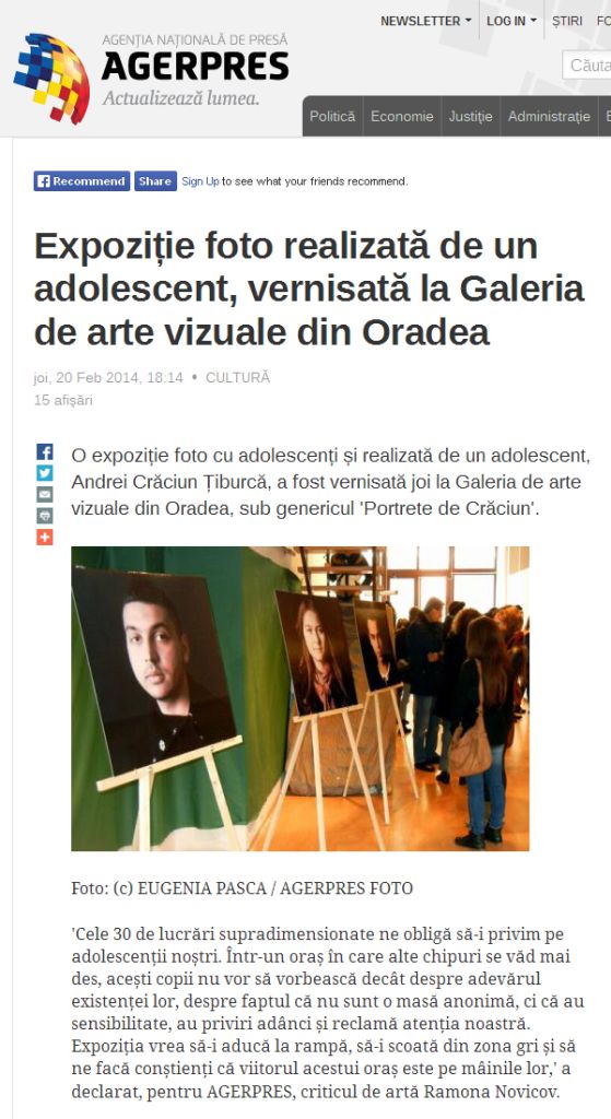 Expoziție foto realizată de un adolescent, vernisată la Galeria de arte vizuale din Oradea – AGERPRES 2014-02-21 15-01-25