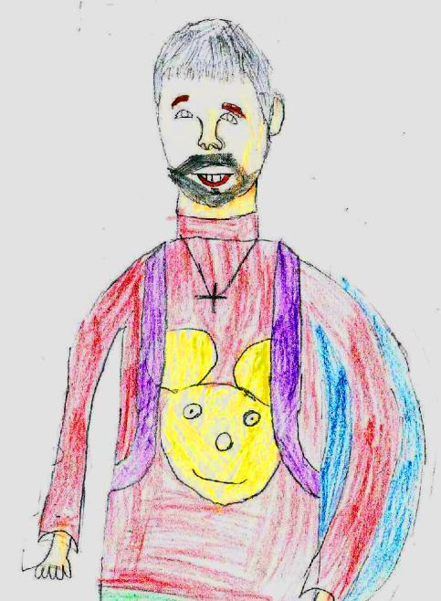 Prof. Cosmin Bogdan Portret de Sergiu Silaghi, clasa a II-a B. Când s-a văzut portretizat de elevul său, prof. Bogdan a exclamat: „M-a făcut unul de-al lor!”