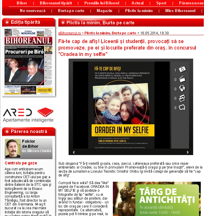 Fă-te cap de afiş! Liceenii şi studenţii, provocaţi să se promoveze, pe ei şi locurile preferate din oraş, în concursul -Oradea in my selfie- 2014-05-16 19-23-25
