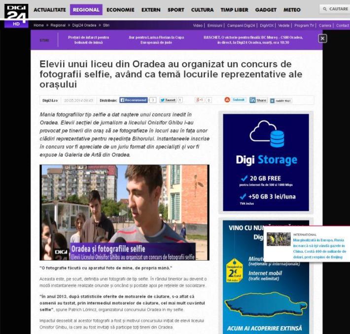 web digi24 Elevii unui liceu din Oradea au organizat un concurs de fotografii selfie, având ca temă locurile reprezentative ale orașului 2014-05-20 13-12-32