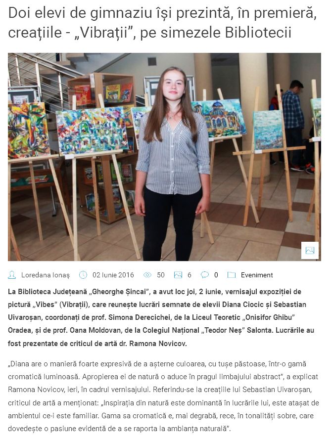 Doi elevi de gimnaziu își prezintă, în premieră, creațiile - „Vibrații”, pe simezele Bibliotecii 2016-06-03 17-00-58