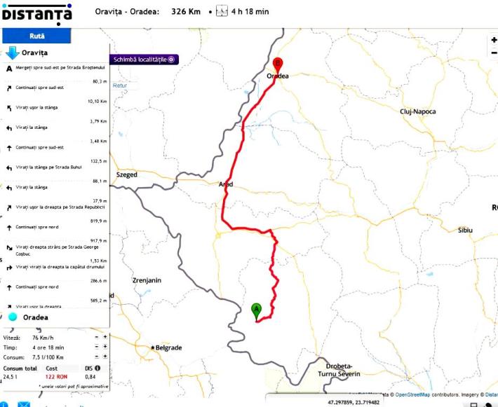 Distanţa Oraviţa Oradea